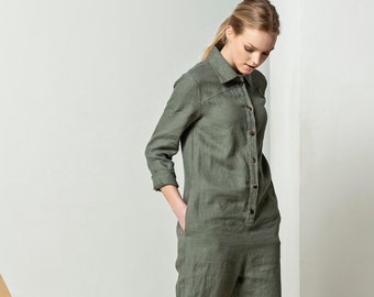 Linen jumpsuit women, boiler suit, linen overalls TEMPO