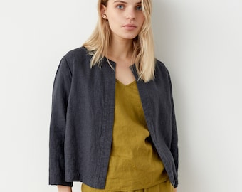 Short linen jacket, Chanel style jacket in heavy linen COCO