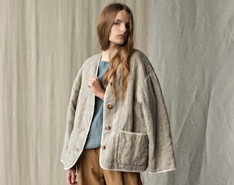 Veste matelassée avec poches, veste en lin épais pour femme, veste réversible, manteau matelassé MARSHMALLOW