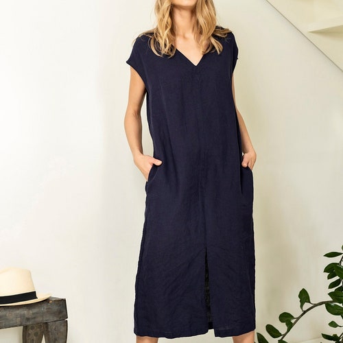 Sleeveless Kimono Dress From Linen Boho Linen Dress Loose Etsy