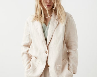 Heavy linen blazer, oversized, linen jacket for women, boxy buttoned jacket with classic lapels WALES