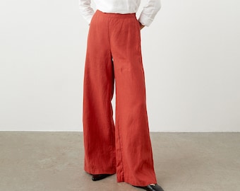 Wide leg linen pants, high waisted trousers, flared palazzo pants, long linen trousers for women RHO