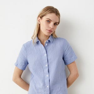 Size: XS/S Ready to ship Button up linen shirt women, business casual work shirt, short sleeve linen top, work from home linen blouse LILLE image 1