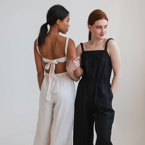 Linen dungarees, open back linen jumpsuit with pockets, wide leg linen romper, boho jumpsuit APERITIF