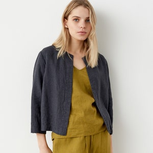 Short linen jacket, Chanel style jacket in heavy linen COCO