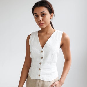 Linen vest woman, linen waistcoat, linen short vest top for women, linen formal vest blouse BLAKE image 3