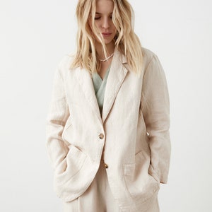 Heavy linen cardigan, oversize linen jacket, loose fit cardigan with pockets, boxy buttoned jacket with classic lapels, suit jacket WALES