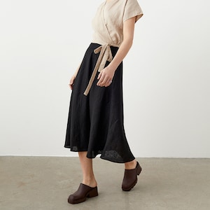 Flared linen skirt with pockets, midi linen skirt, A line skirt, boho linen skirt, flowy skirt, bias cut skirt POLKA