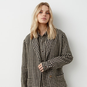 Linen oversize blazer, Linen checked blazer, linen boyfriend jacket, linen suit jacket for woman, Exclusive linen jacket WALES