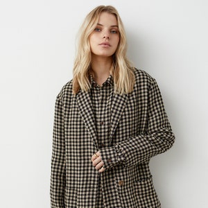 Oversize linen cardigan, linen checked blazer, loose fit cardigan with pockets, long linen jacket, linen button jacket, suit jacket WALES