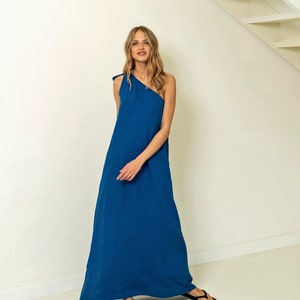 Robe longue en lin, robe d&#39;invité de mariage, robe en lin formelle, robe à débordement, robe de soirée GALA