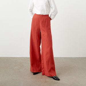 Wide leg linen pants, high waisted trousers, flared palazzo pants, long linen trousers for women RHO