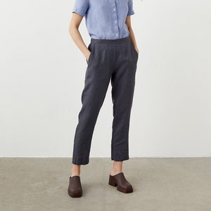 Tapered linen pants with pockets, cropped linen trousers, linen pants for women LATTE