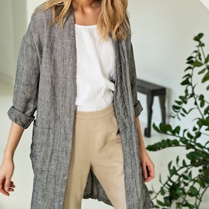 Linen coat with pockets, linen duster, linen jacket women, linen kimono TERRA