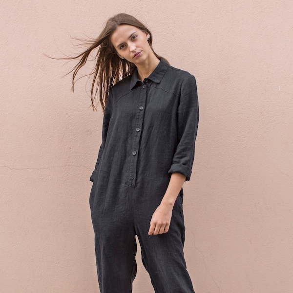 Heavy linen jumpsuit women, boiler suit, linen coveralls TEMPO