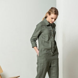 Linen jumpsuit women, boiler suit, linen overalls TEMPO