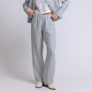 Elastic waist trousers, wide-leg linen pants with pockets, long linen pants for women STORM