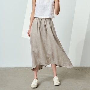 Ruffled linen skirt with elastic waistline, flared linen skirt with pockets, A-line linen skirt, casual linen skirt EQUINOX