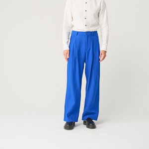 Wide leg linen pants for men, linen trousers with pockets, high waisted pants THEO