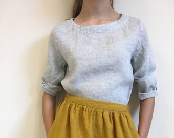 Light grey linen top with long sleeves, linen blouse for women, light linen blouse, linen women top, long sleeve top, light blouse