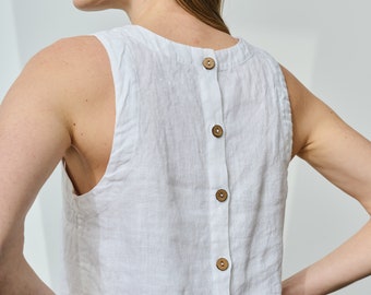 Crop linen top, linen tank top, crew-neck linen top, linen cami top, sleeveless linen top, button-down linen top, linen camisole DEW