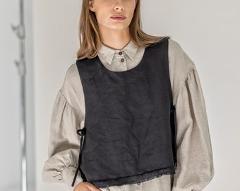 Layered linen vest for women, linen vest top with side ties, open side linen waistcoat MUGO