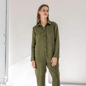 Heavy linen jumpsuit women, long sleeve jumpsuit, boiler suit, linen playsuit TEMPO