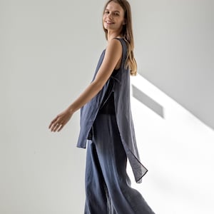 Leinen Tunika Top, Leinen Top mit Seitenschlitz, Leinen Bluse mit seitlichen Bindebändern, modische Leinen Tunika, Leinen Top mit U-Ausschnitt, Urlaubs Top WILLOW