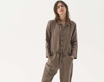 Größe: S/M, versandfertig Leinen-Boileranzug, Leinen-Jumpsuit Damen, Overall, Utility-Jumpsuit, Leinen-Overall Damen ROSEMARY