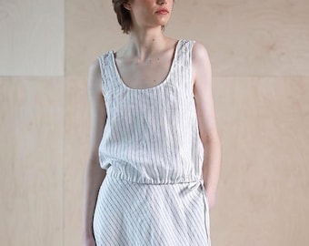 Linen tank top for Women, Washed linen summer top, Loose fit linen blouse,  Sleeveless linen top with adjustable drawstring EMA