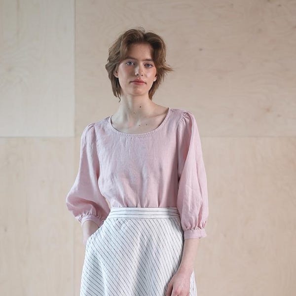 Balloon sleeve linen blouse, puffy sleeve linen top, linen poet blouse, loose-fit women blouse, linen shirt women POET