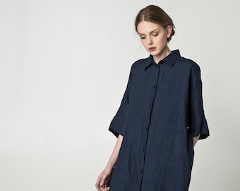 ROMA Linen shirt dress, tunic shirt women, plus size dress, comfortable linen dress, loose linen dress, beach tunic shirt