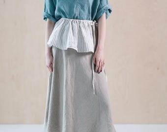 Upcycled linen tie belt skirt apron, Ruffled waist accessory, Multiway linen layering, Sustainable gift for her linen belt POEM