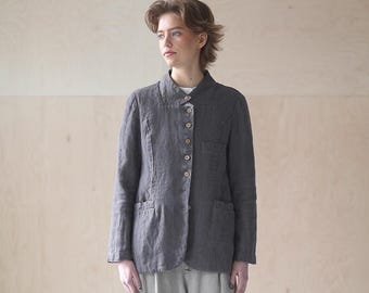 Fitted Linen Jacket, Buttoned Cardigan with Pockets, Nehru Style Blazer NUHRU