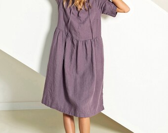 Size: S/M. Ready to ship Linen dress for women, linen smock dress with pockets, maternity dress, trapeze dress SALUTI