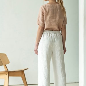 Wide-leg heavy-linen palazzo pants, linen culottes with pockets, cropped linen trousers, pleated linen trousers LIME image 7