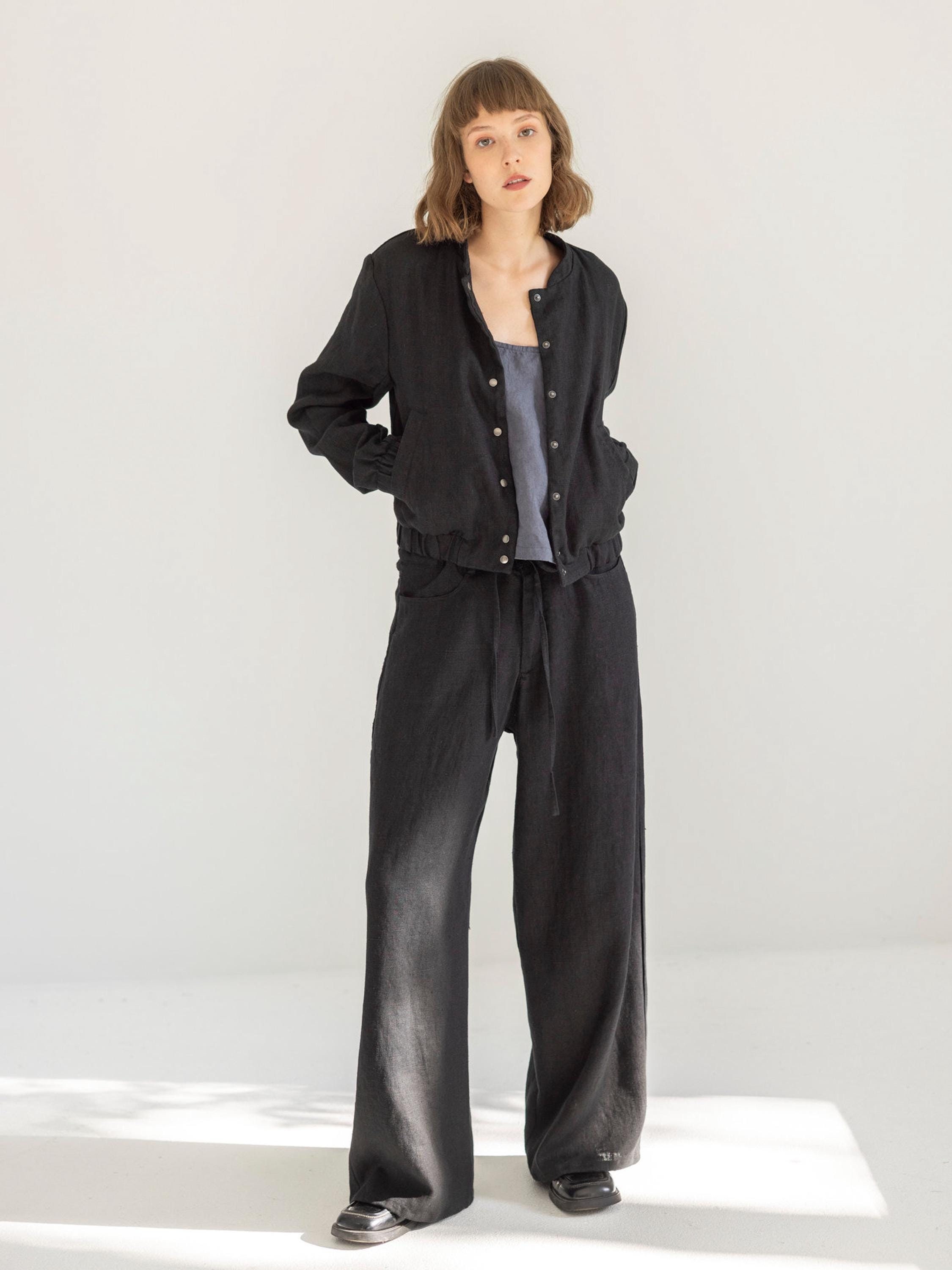 Heavy-Linen Bomber With Pockets, Fashionable Linen Jacket, Reversible Jacket Band Collar, For Women Power