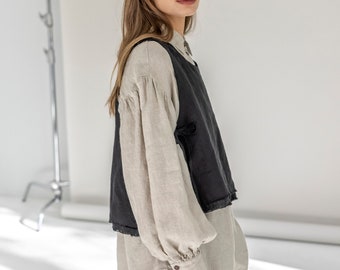 Layered Linen Vest for Women, Linen Vest Top With Side Ties