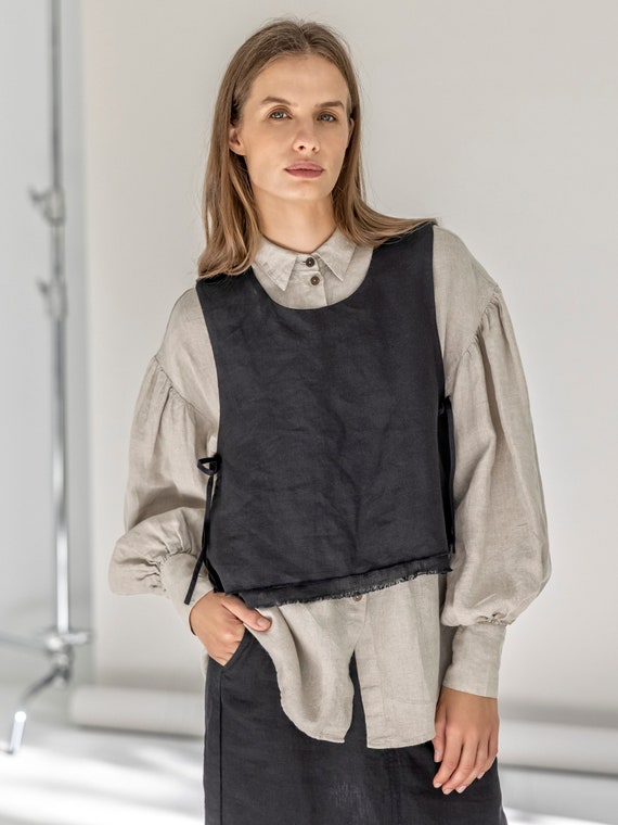 Layered Linen Vest for Women, Linen Vest Top With Side Ties