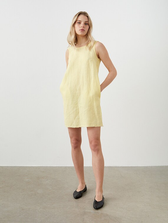 Size: S; Ready-to-ship, Linen Tank Dress, Linen Mini Dress, Linen Shift  Dress STAR - Etsy