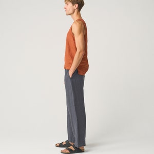 Scoop-neck linen tank top for men, sleeveless linen top, light linen vest WRESTLER image 3