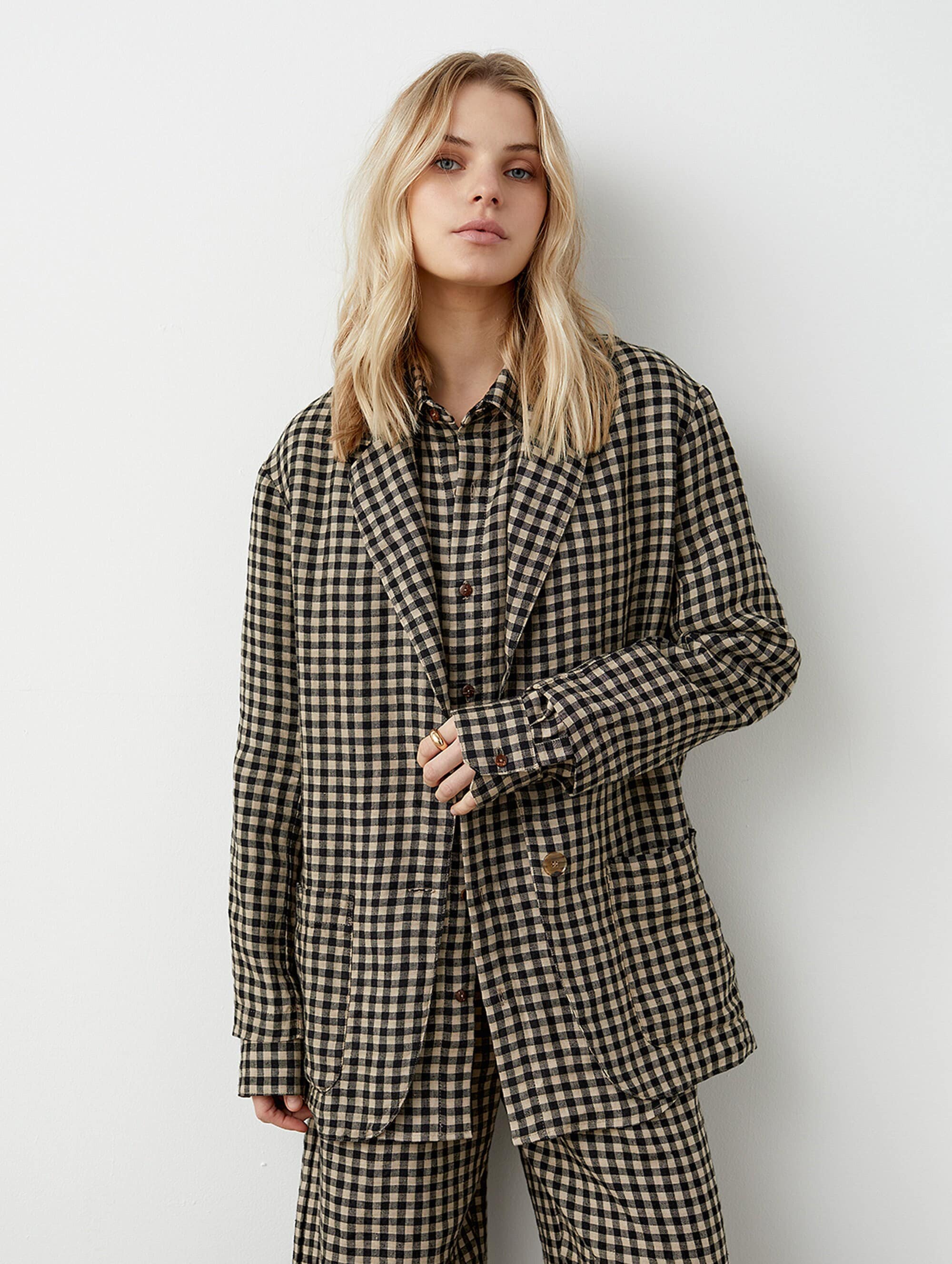 Linen Oversize Blazer Linen Checked Blazer Linen Boyfriend - Etsy
