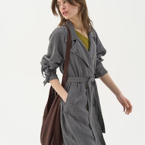 Double-breasted linen coat, sustainable linen duster, heavy linen duster coat, autumn trench coat with pockets LYON