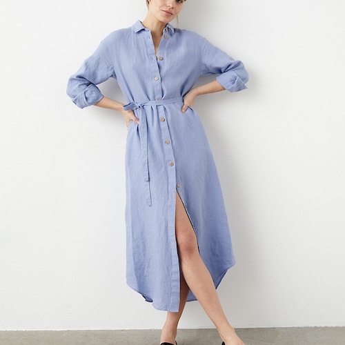 100% Linen Asymmetrical Shirt-dress/ 1501 - Etsy