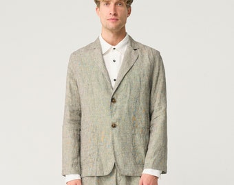 Sizes: S, M, XL; Ready to ship Buttoned linen jacket for men with no lining, men's summer blazer with pockets TONY