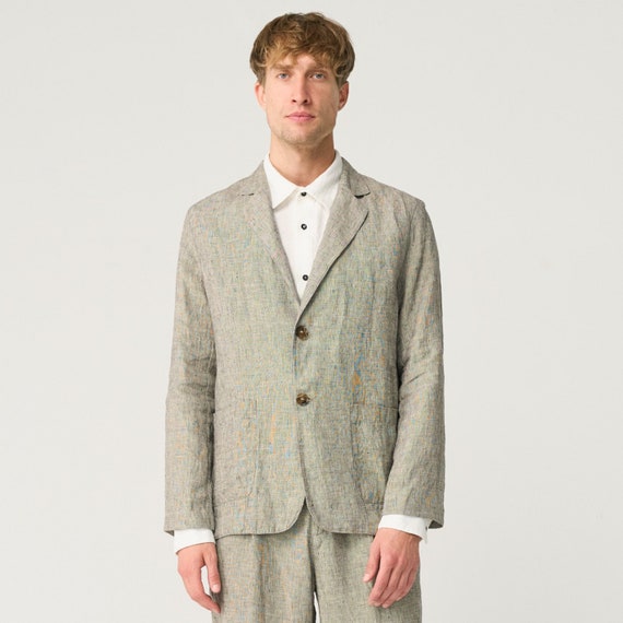 Sizes: L, XL. Ready to Ship Buttoned Linen Jacket for Men