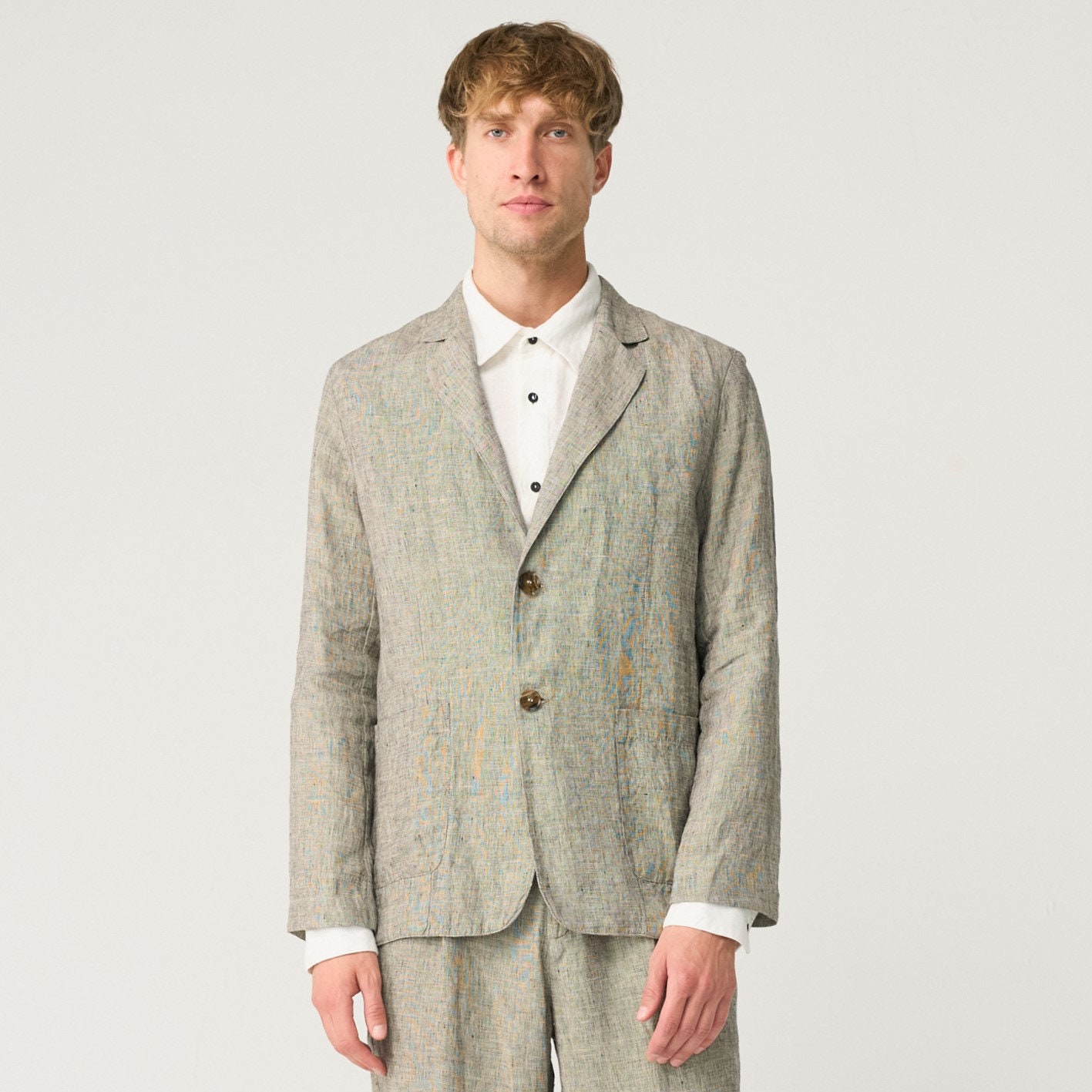 Sizes: L, XL. Ready to Ship Buttoned Linen Jacket for Men