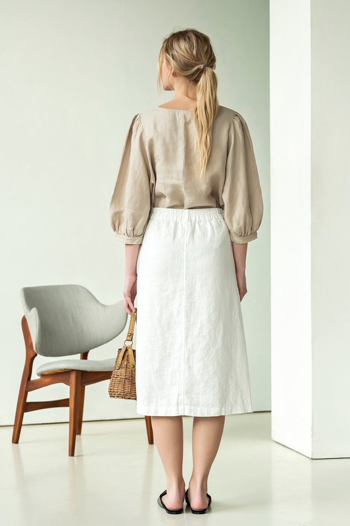 Size XL colour BLACK HEAVY linen skirt button front skirt Etsy