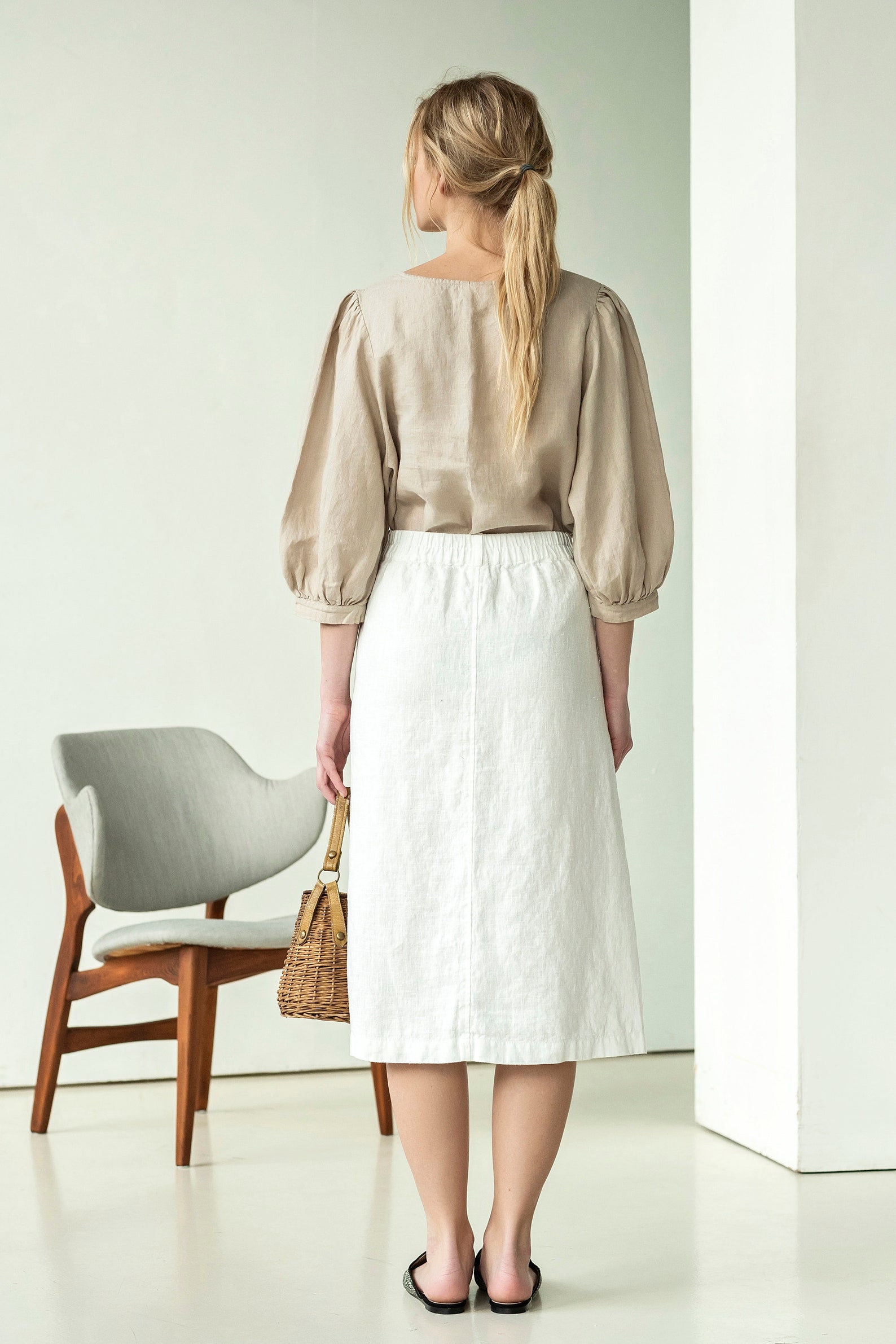 White linen midi skirt Long linen skirt Aline linen skirt Etsy