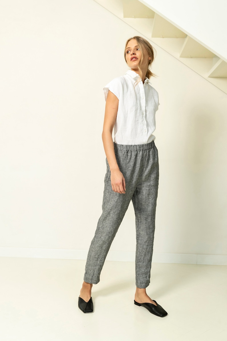 womens tapered linen trousers